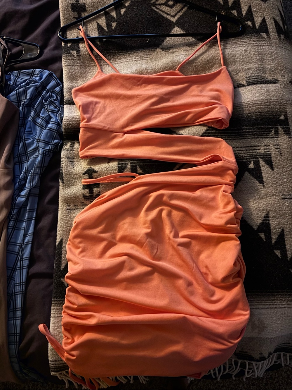 Orange Cut-Out Ruched Bodycon Dress - Size Medium